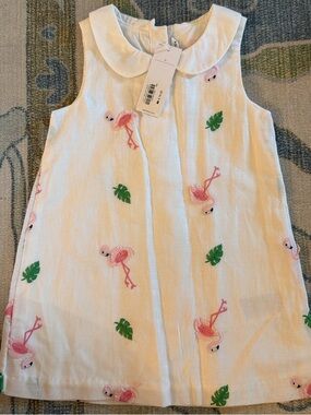 Janie and Jack White Dress with Pink Flamingo Embroidery